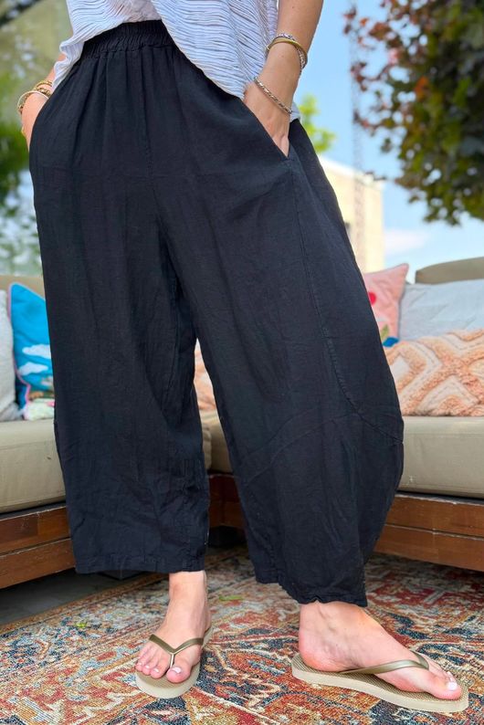 Sandbar Linen Blend Barrel Culotte Pant Black